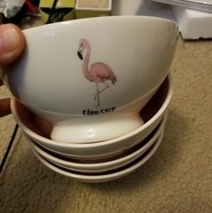 Rae Dunn Flamingo bowl, mug and oval 8 piece set